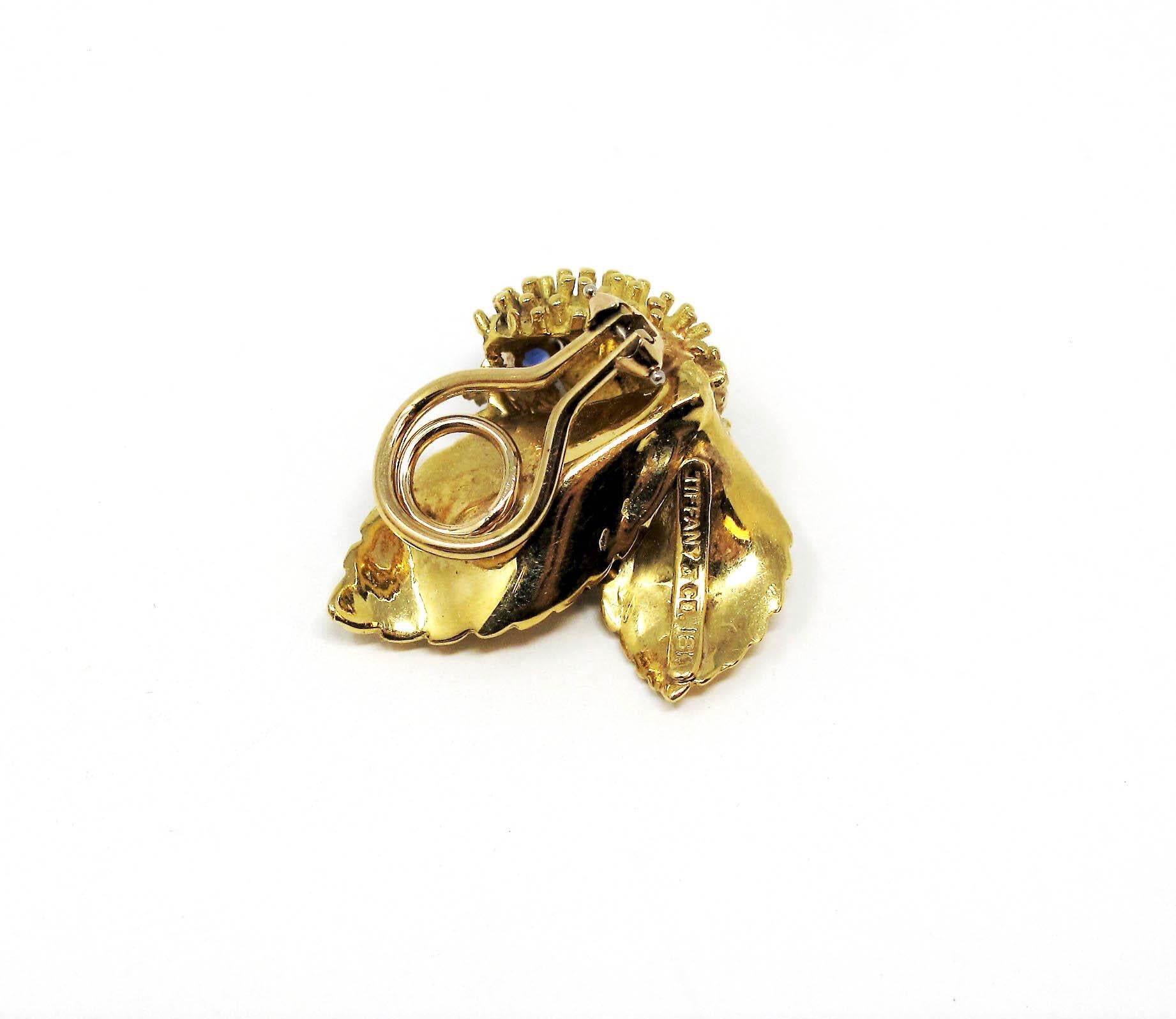 Vintage Tiffany & Co. Sapphire and Diamond Leaf Botanical Earrings 18 Karat Gold 2