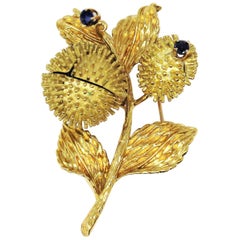 Vintage Tiffany & Co. Sapphire and Diamond Open Flower Brooch 18 Karat Gold