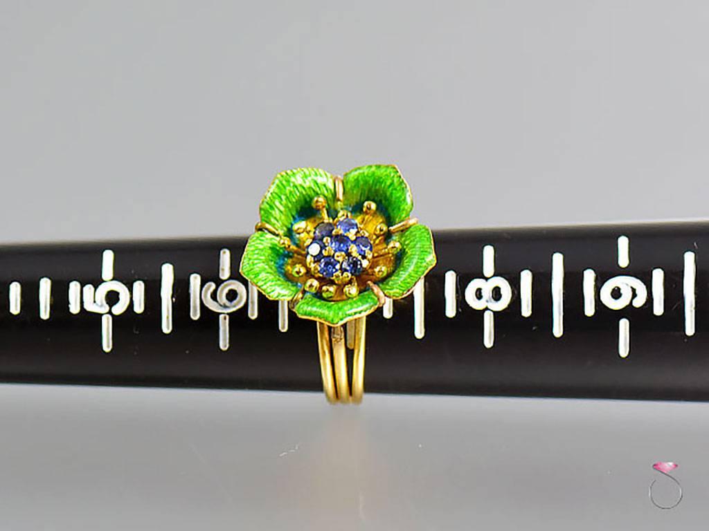 Women's Vintage Tiffany & Co. Sapphire and Enamel 18 Karat Ring, Very Rare 1940s Ring