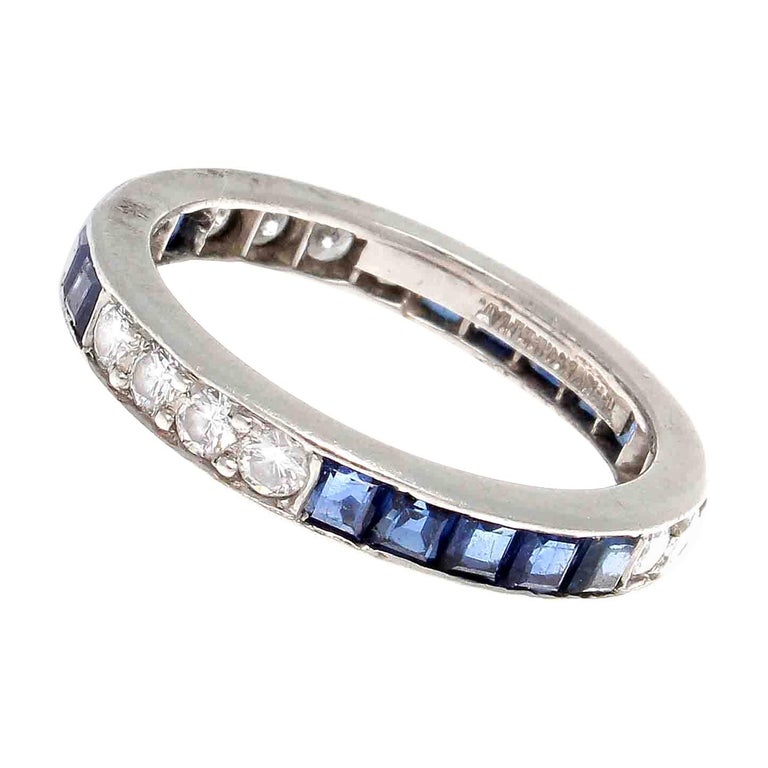 Vintage Tiffany and Co. Sapphire Diamond Platinum Eternity Ring at 1stDibs
