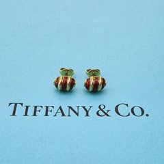 Vintage Tiffany & Co. Schlumberger 18k Gold and Red Enamel Stud Earrings