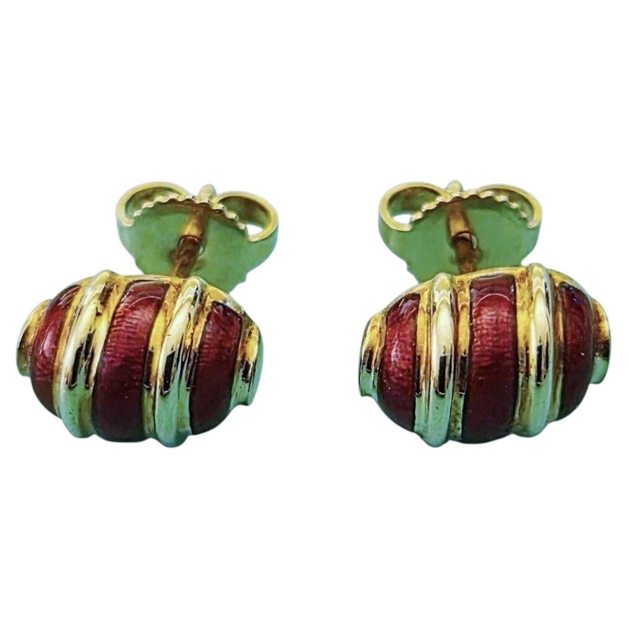 Vintage Tiffany & Co. Pendientes de botón de Schlumberger en oro de 18k y esmalte rojo