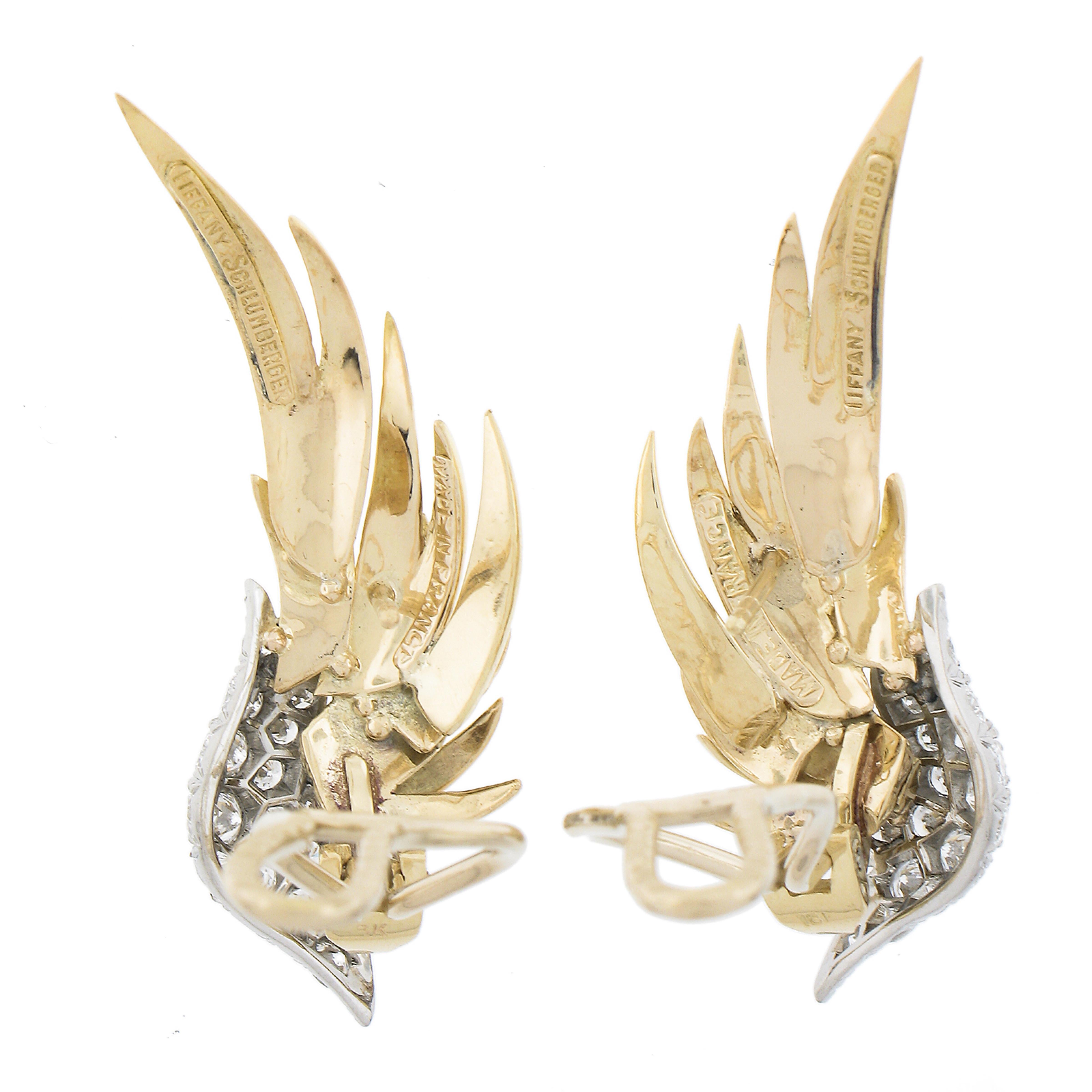 Vintage Tiffany & Co. Schlumberger 18K Gold & Platinum Diamond Flame Earrings For Sale 1