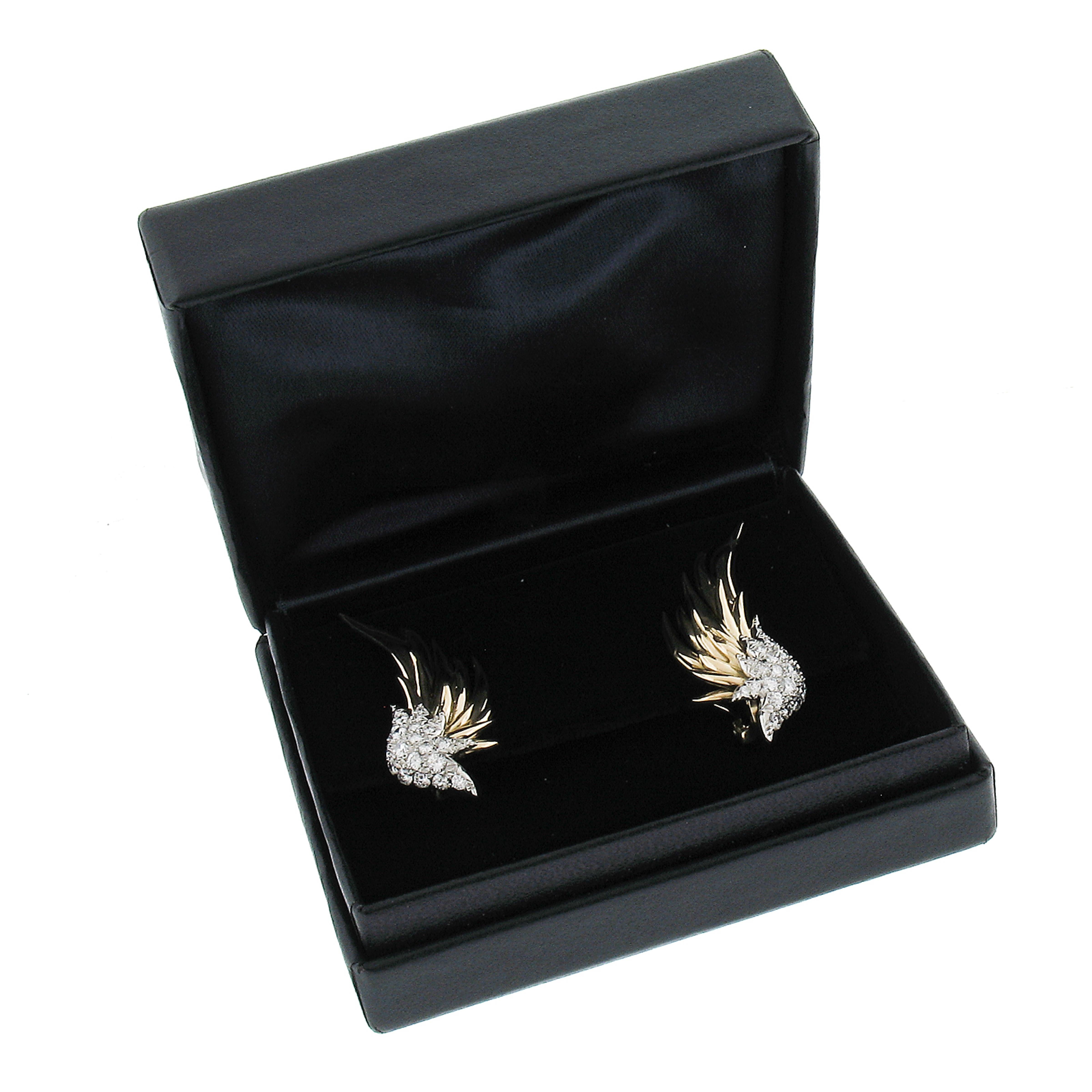 Vintage Tiffany & Co. Schlumberger 18K Gold & Platinum Diamond Flame Earrings For Sale 2