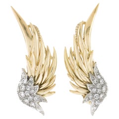 Vintage Tiffany & Co. Boucles d'oreilles Schlumberger Flamme en or 18 carats et platine avec diamants