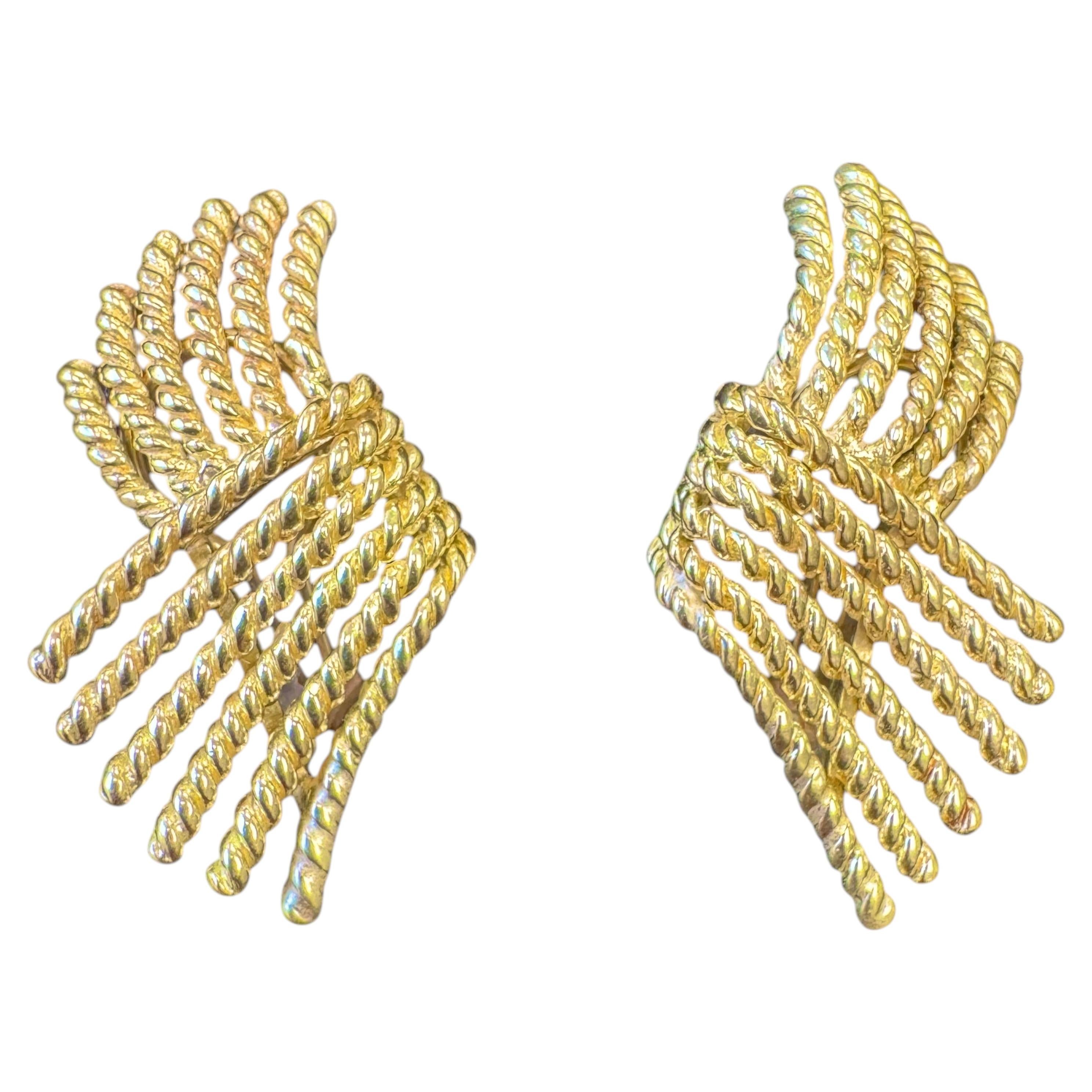 Vintage Tiffany & Co. Pendientes de cuerda de oro amarillo de 18 quilates Schlumberger