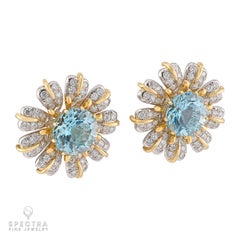 Vintage Tiffany & Co. Schlumberger Aquamarine Diamond Flower Earrings