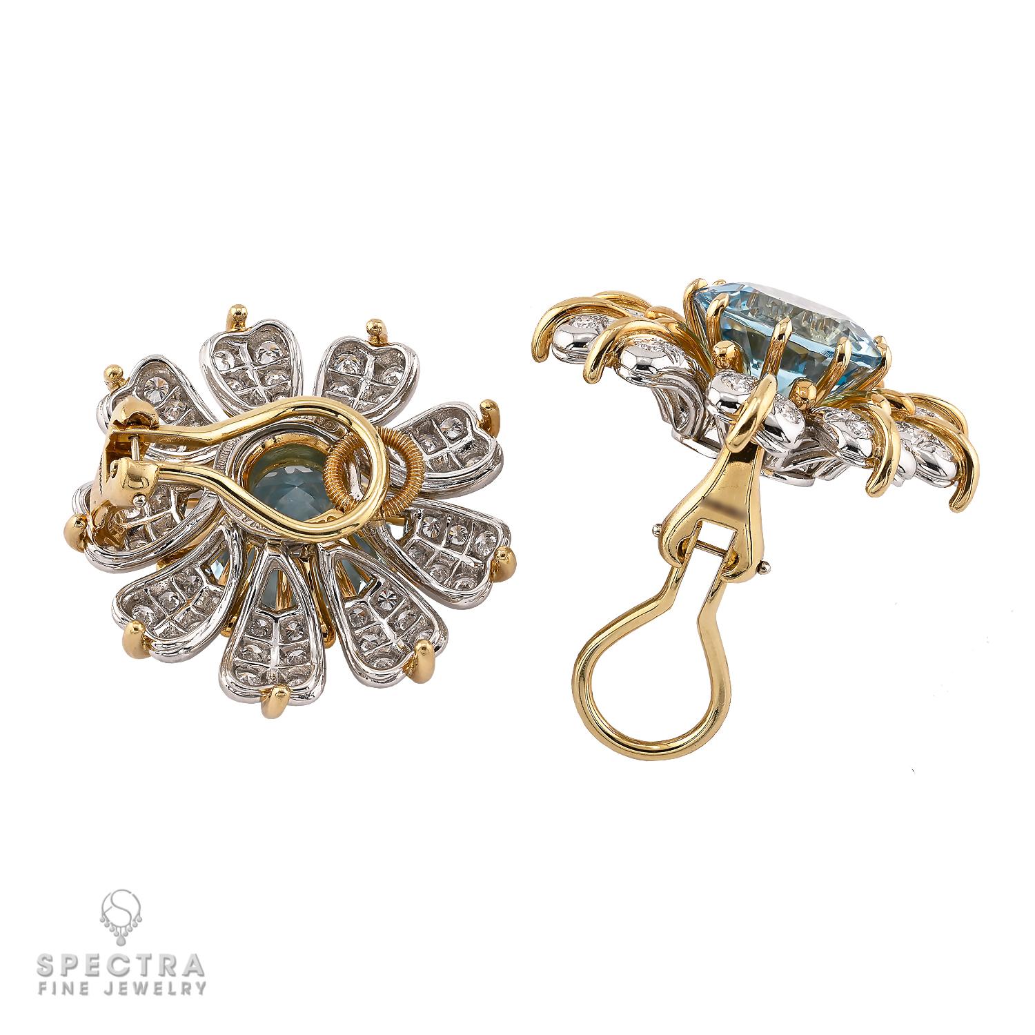Contemporaneo Tiffany & Co. d'epoca. Orecchini a fiore con diamante e acquamarina Schlumberger in vendita