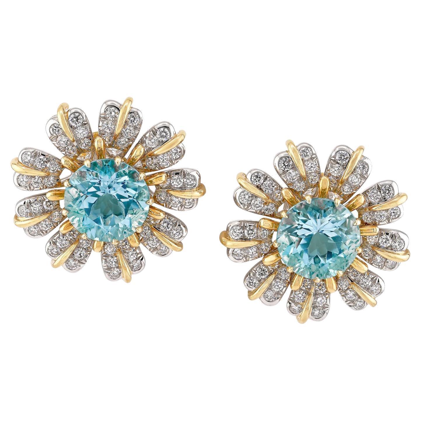 Tiffany
Co. d
epoca. Orecchini a fiore con diamante e acquamarina Schlumberger