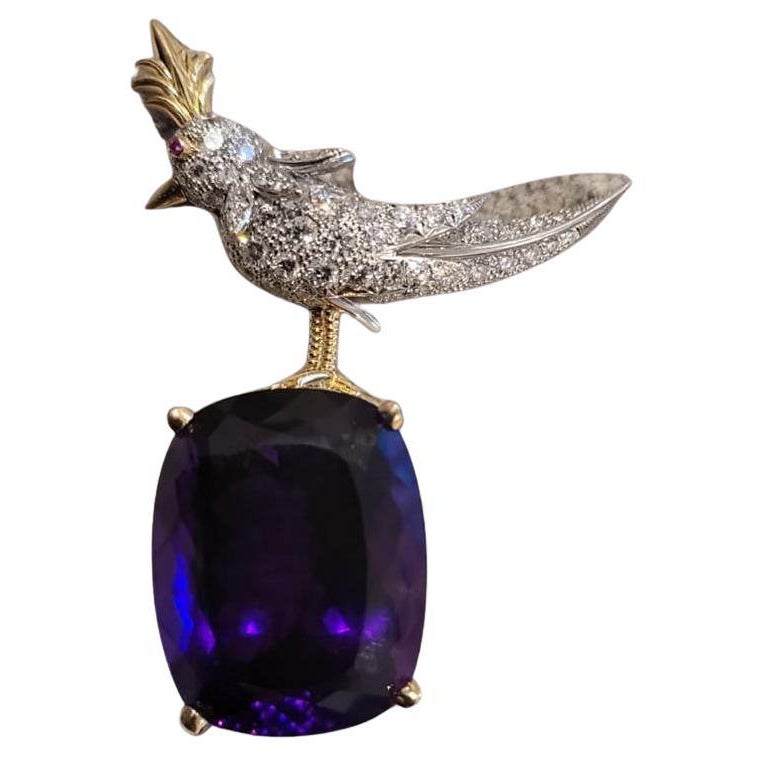 Tiffany Co Schlumberger Broche vintage Bird on A Rock avec améthyste