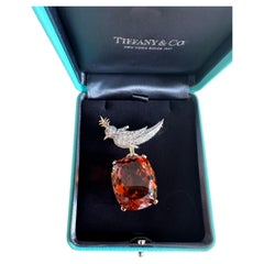 Vintage Tiffany Co Schlumberger Bird on A Rock Brooch With Citrine
