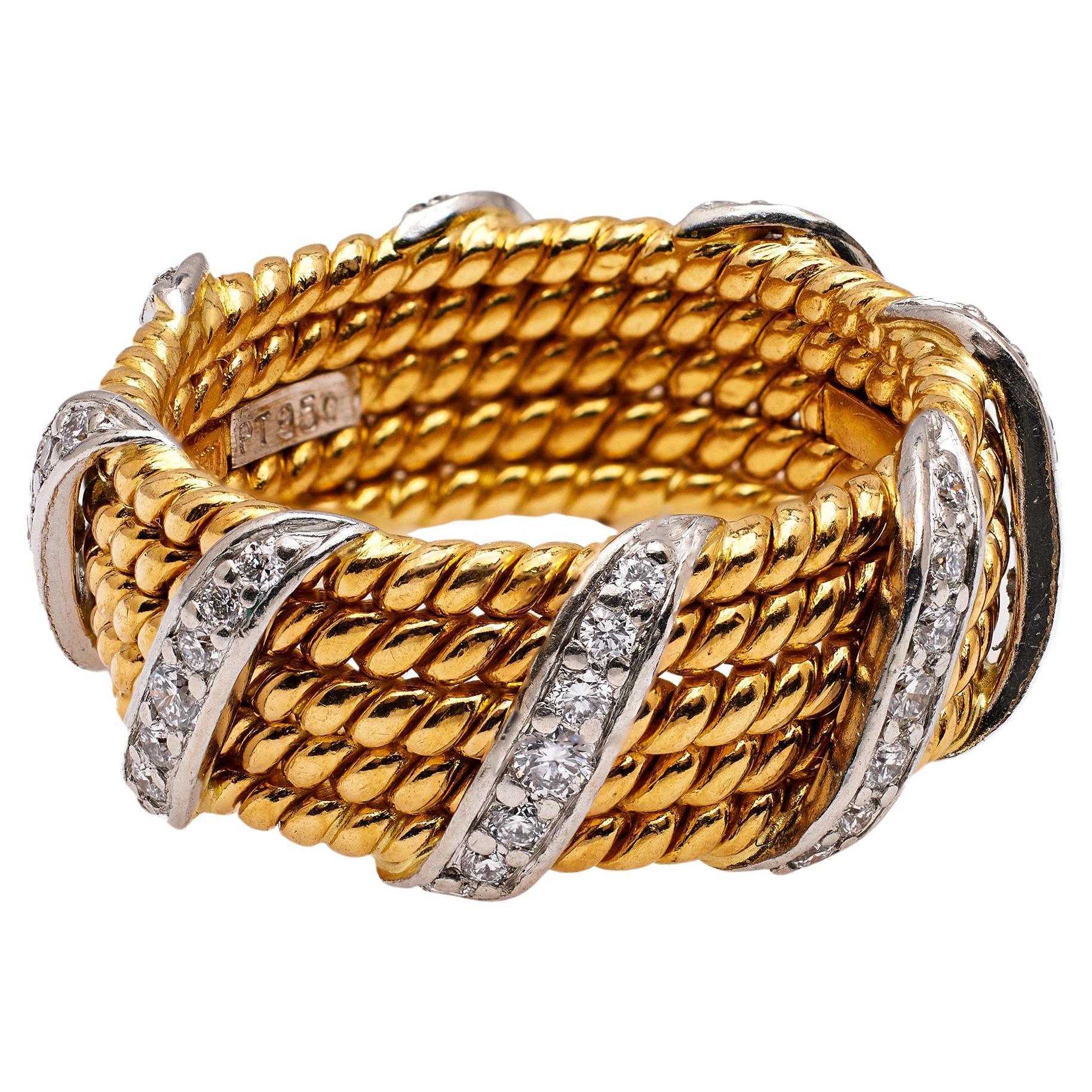 Vintage Tiffany & Co. Schlumberger Diamond 18k Yellow Gold Platinum Ring