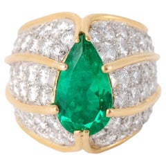 Retro Tiffany & Co. Schlumberger GIA Colombian Emerald Diamond Platinum Ring