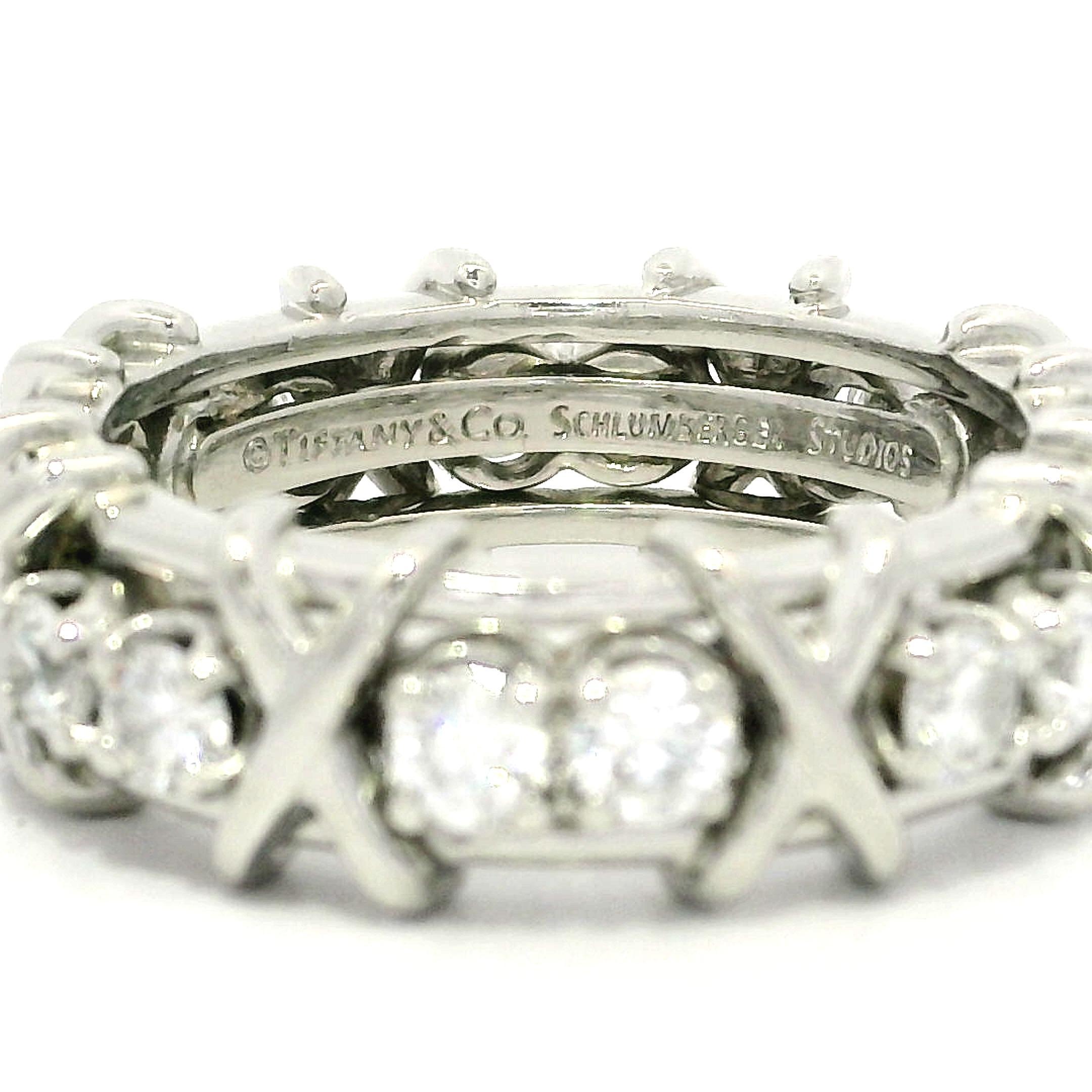 Round Cut Vintage Tiffany & Co. Schlumberger Platinum 16 Diamond X Eternity Band Ring For Sale