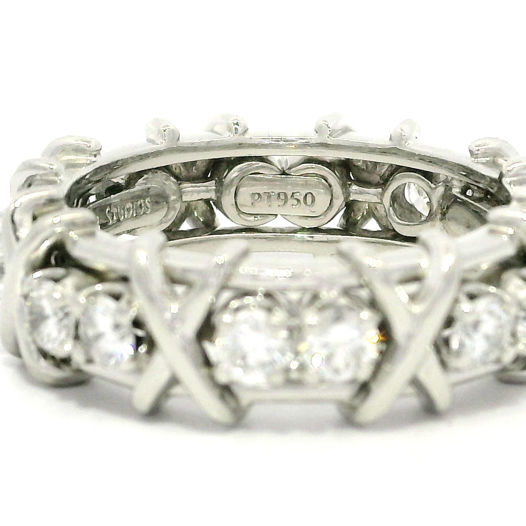 Vintage Tiffany & Co. Schlumberger Platinum 16 Diamond X Eternity Band Ring In Excellent Condition For Sale In Montclair, NJ