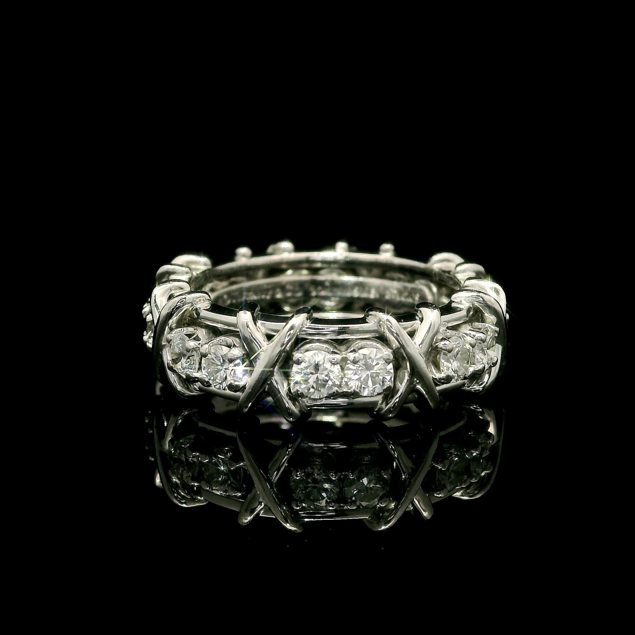 Vintage Tiffany & Co. Schlumberger Platinum 16 Diamond X Eternity Band Ring For Sale 1