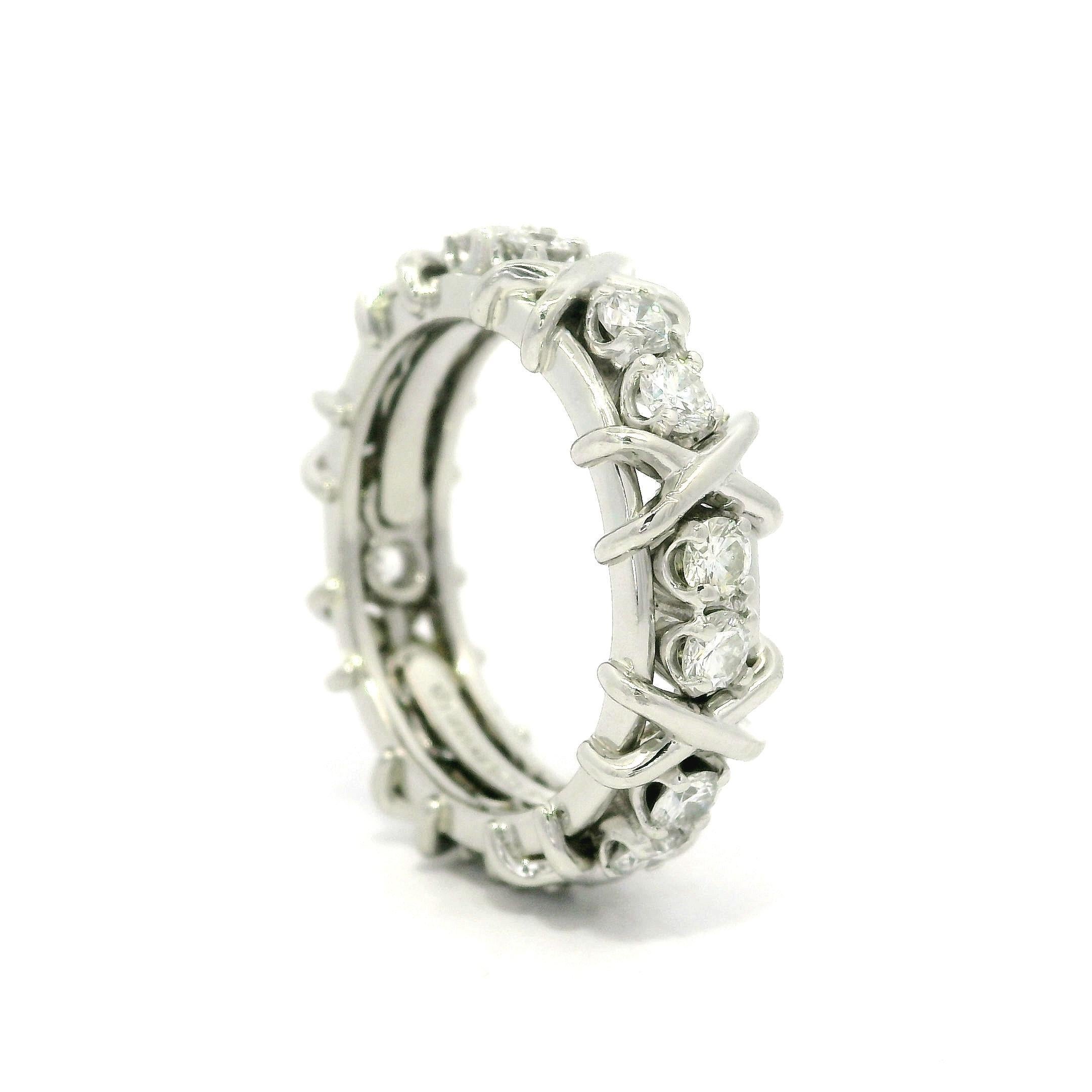 Vintage Tiffany & Co. Schlumberger Platinum 16 Diamond X Eternity Band Ring For Sale 3