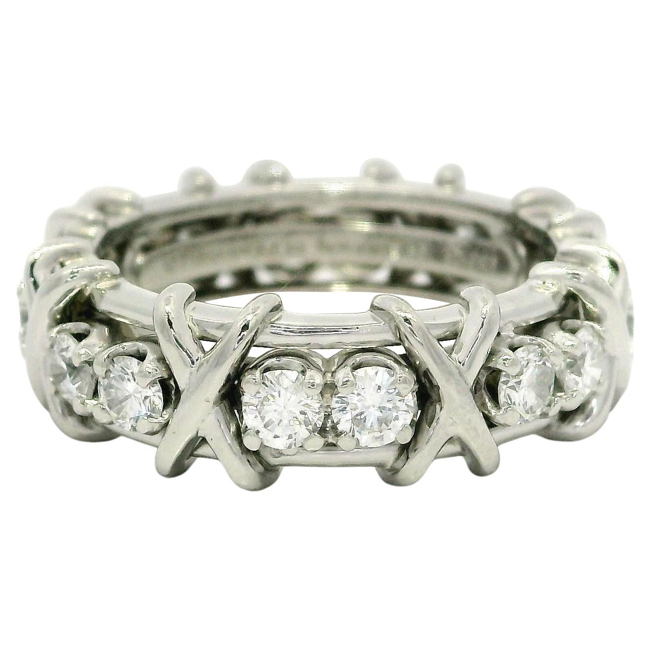 Vintage Tiffany & Co. Schlumberger Platinum 16 Diamond X Eternity Band Ring For Sale