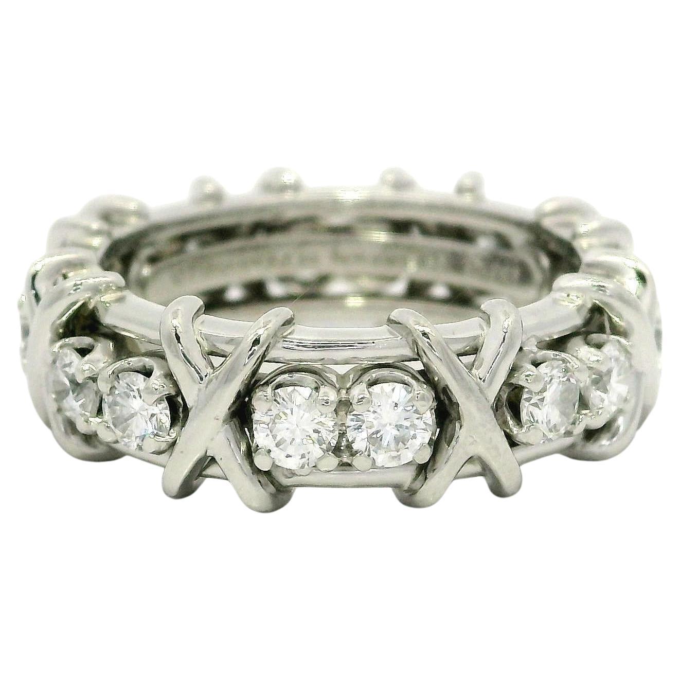 Vintage Tiffany & Co. Schlumberger Platinum 16 Diamond X Eternity Band Ring For Sale