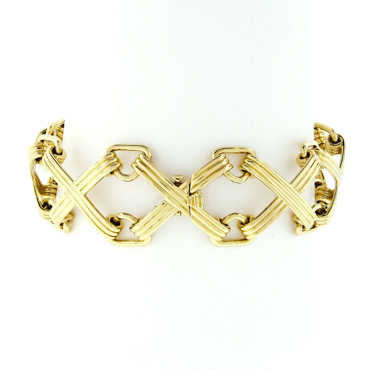 Vintage Tiffany & Co. Schlumberger Studios 18k Gold Wide Grooved X Link Bracelet 2