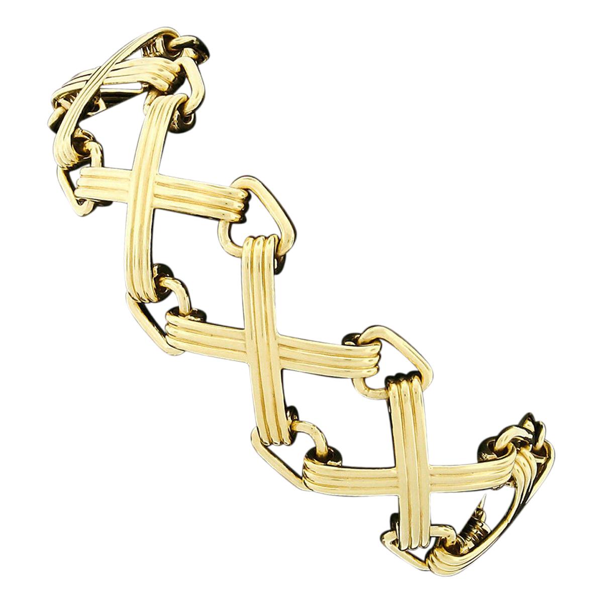 Vintage Tiffany & Co. Schlumberger Studios 18k Gold Wide Grooved X Link Bracelet