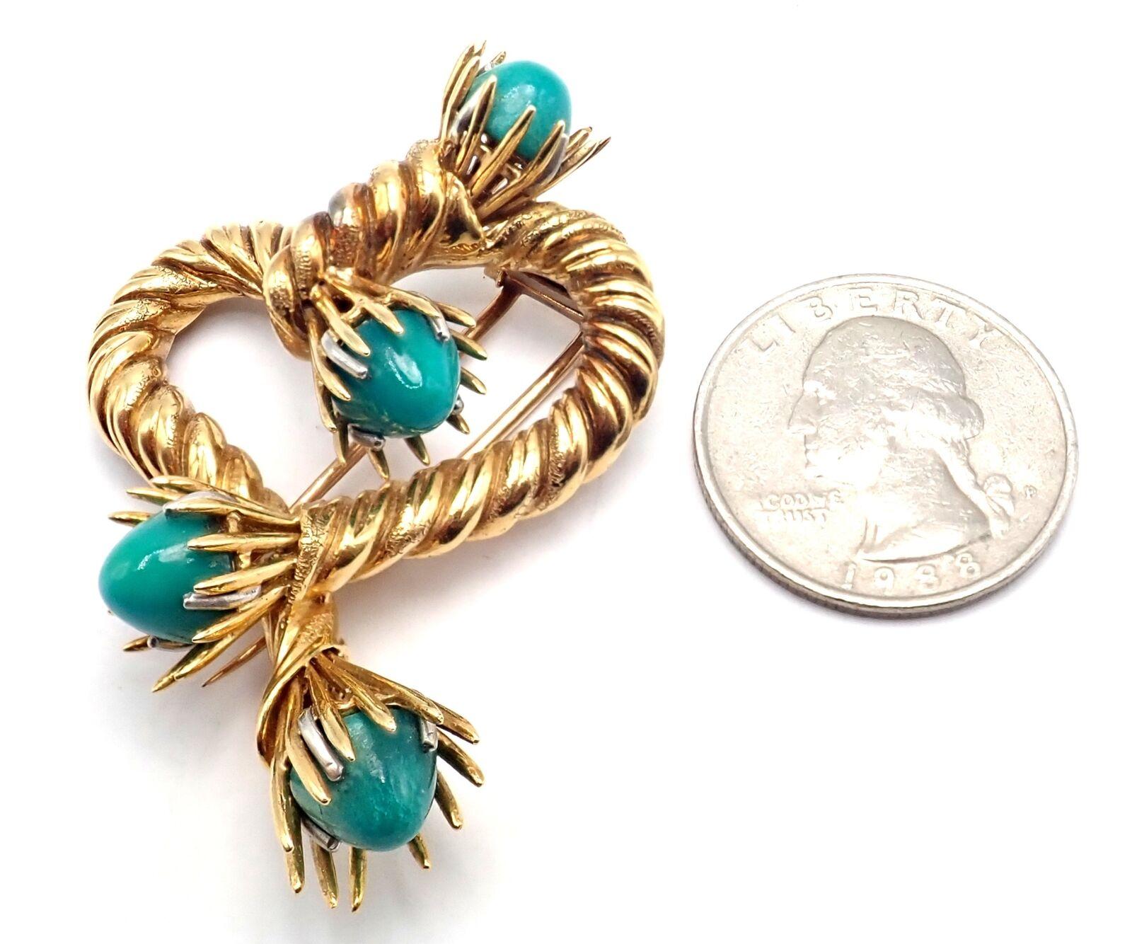 Women's or Men's Vintage Tiffany & Co Schlumberger Turquoise Heart Shape Yellow Gold Pin Brooch