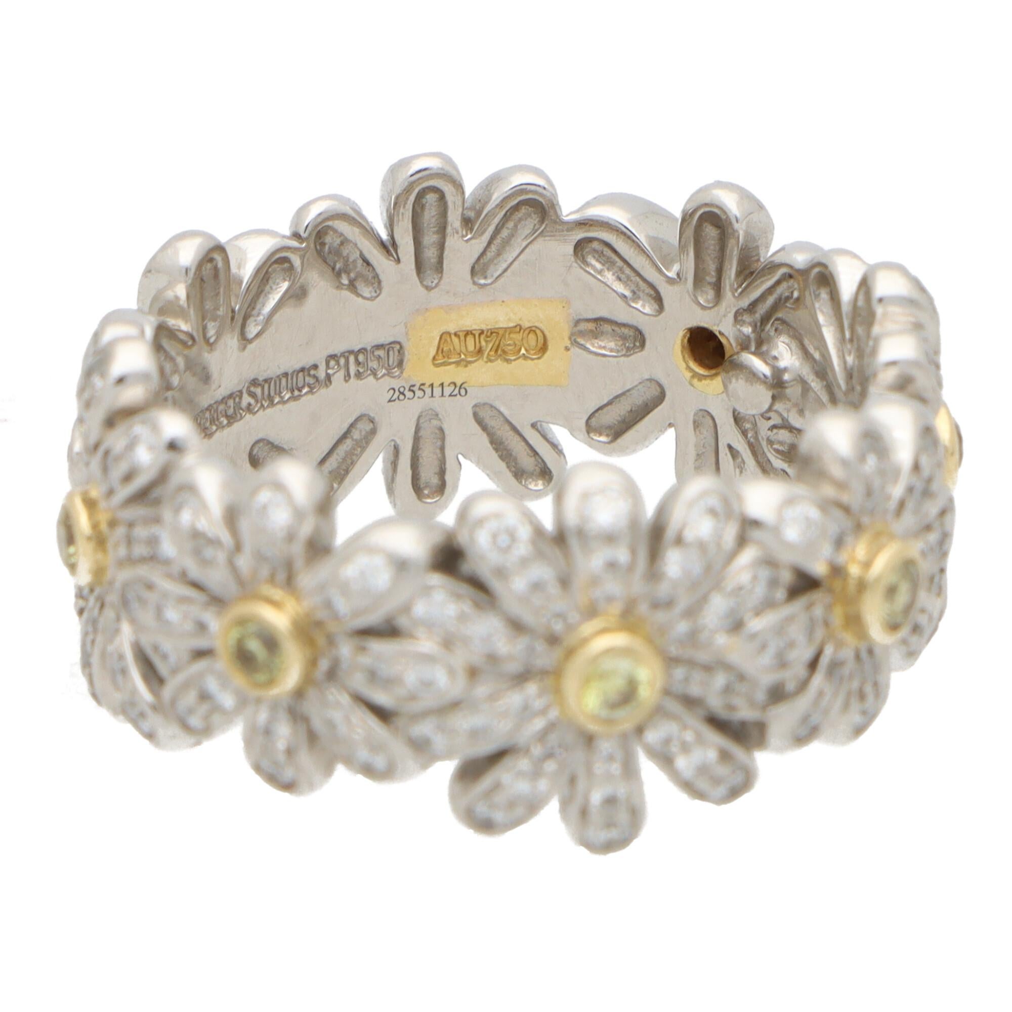 Modern Vintage Tiffany & Co. Schlumberger Yellow and White Diamond Daisy Band Ring