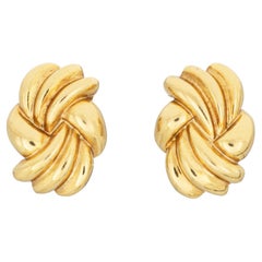 Vintage Tiffany & Co Sculpted Knot Earrings Clip On 18k Yellow Gold Jewelry