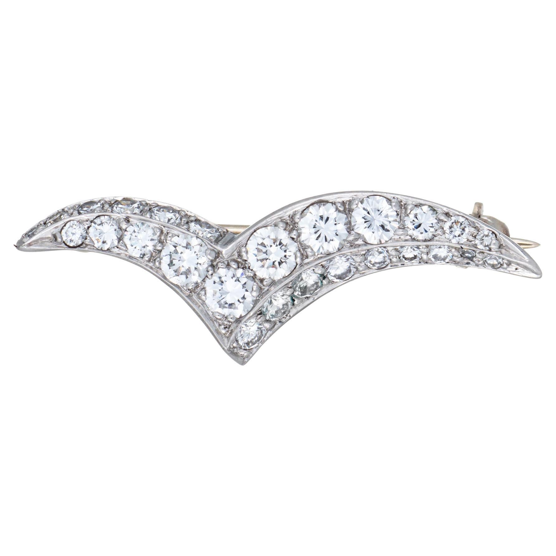 Vintage Tiffany & Co Seagull Diamond Brooch Pin Small Platinum Signed Jewelry