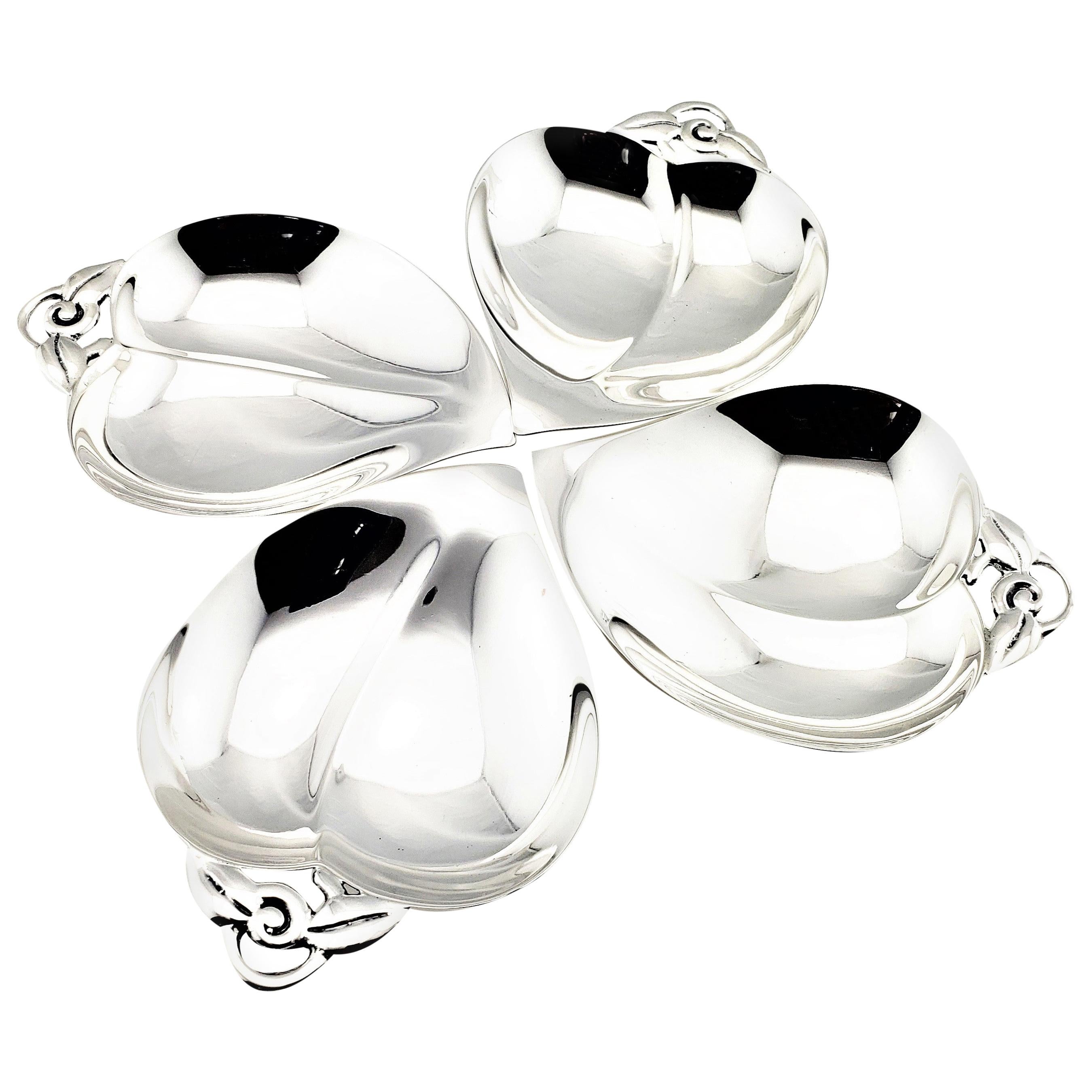 Vintage Tiffany & Co. Set of 4 Sterling Silver Candy or Nut Leaf Dishes
