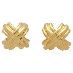  Vintage Tiffany & Co. Signature X Cross Earrings in 18k Yellow Gold