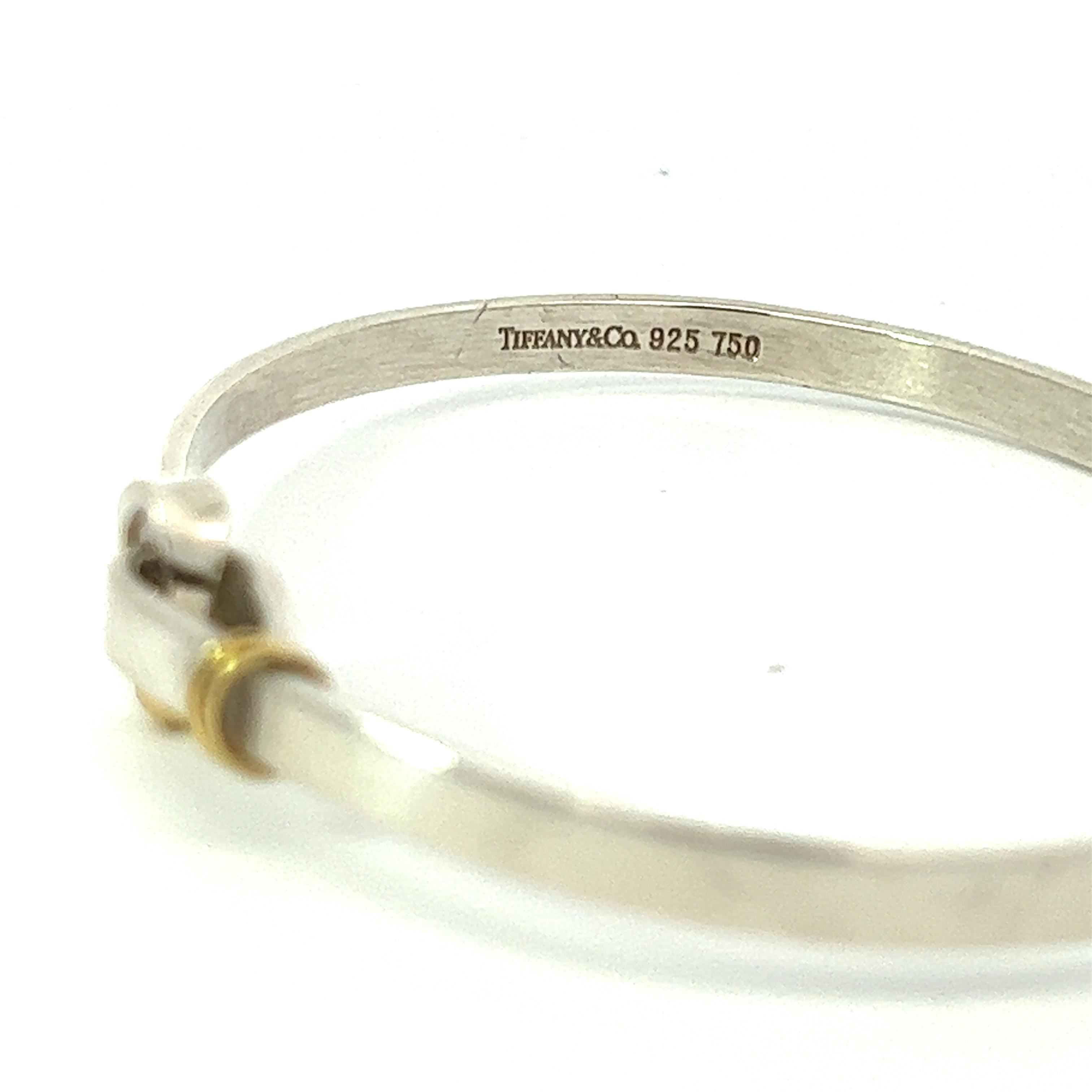 Vintage Tiffany & Co Silver and 18K Hook and Eye Bangle Bracelet In Fair Condition In Derby, NY