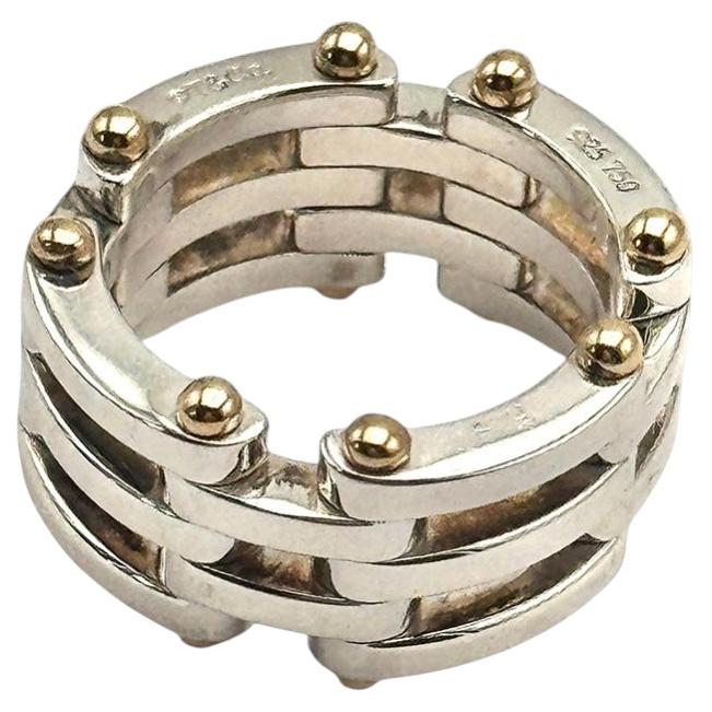 Vintage Tiffany & Co Size 5.25 Sterling Silver and Gold Gatelink Flexible Ring