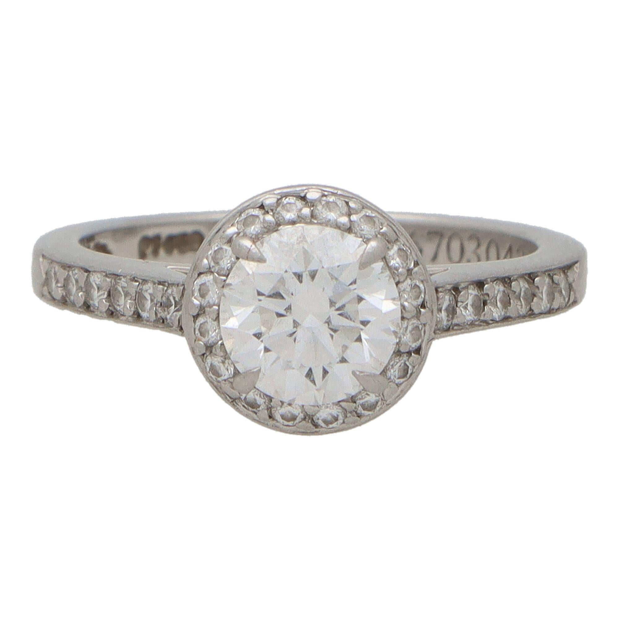 Modern Vintage Tiffany & Co. Soleste D-Color Diamond Halo Ring in Platinum  For Sale