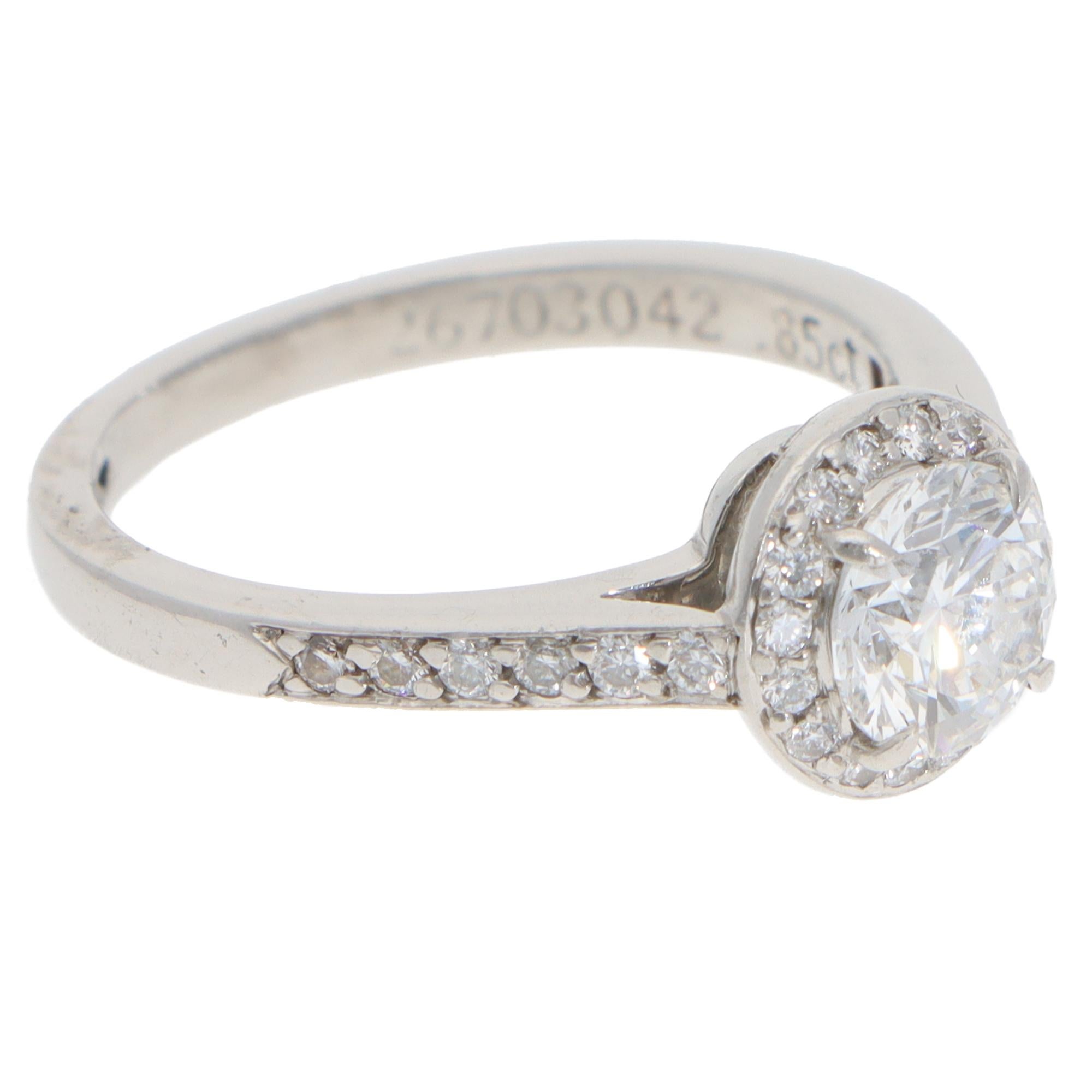 Modern Vintage Tiffany & Co. Soleste D-Color Diamond Halo Ring in Platinum For Sale