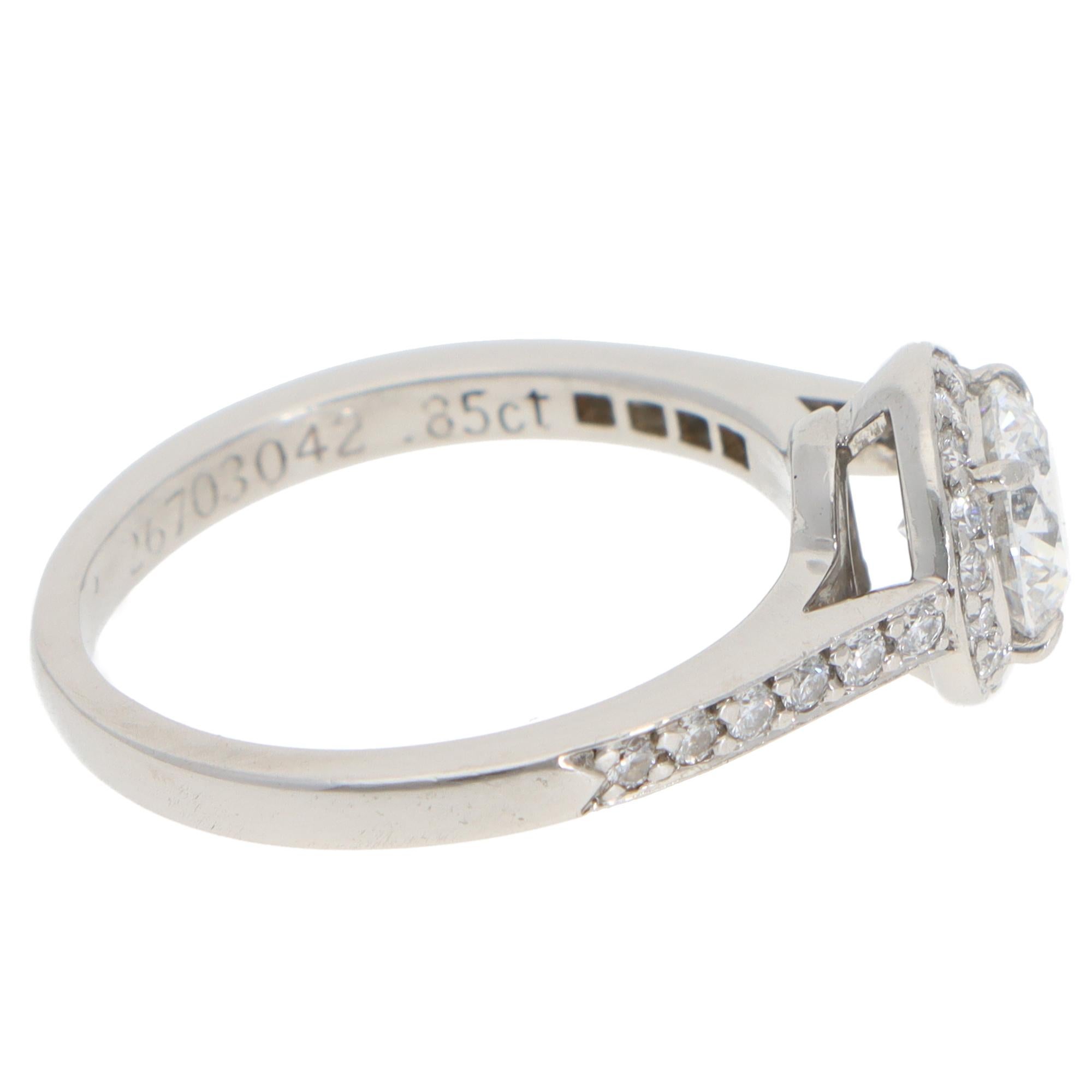 Round Cut Vintage Tiffany & Co. Soleste D-Color Diamond Halo Ring in Platinum For Sale