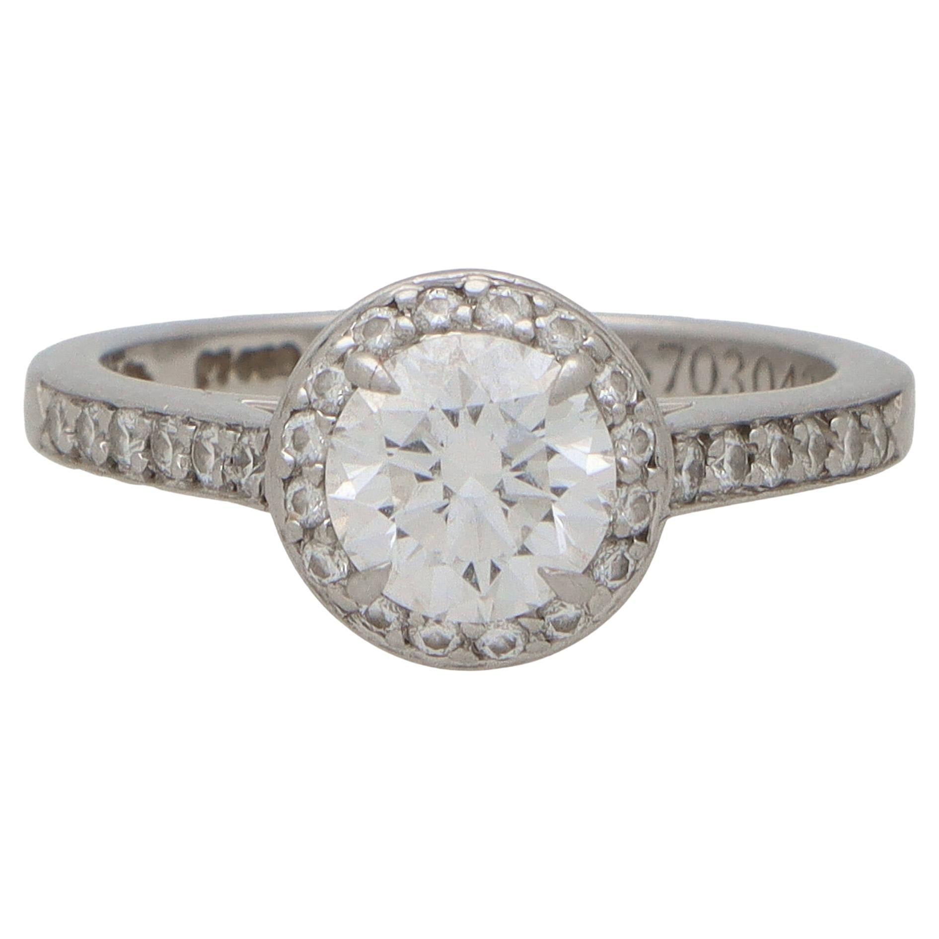 Vintage Tiffany & Co. Soleste D-Color Diamond Halo Ring in Platinum  For Sale