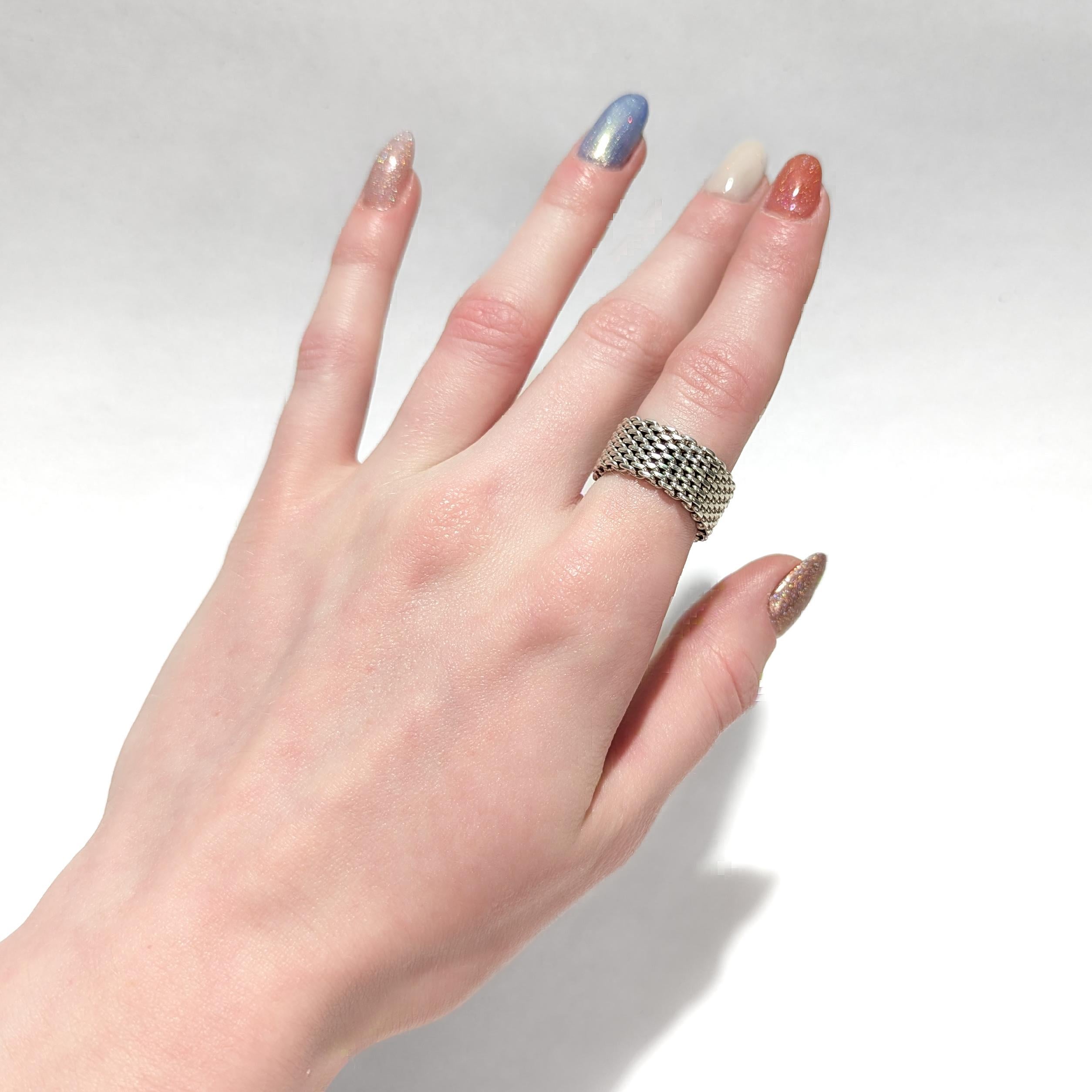 Vintage Tiffany & Co. 'Somerset' Sterling Silver Mesh Ring In Good Condition In Philadelphia, PA