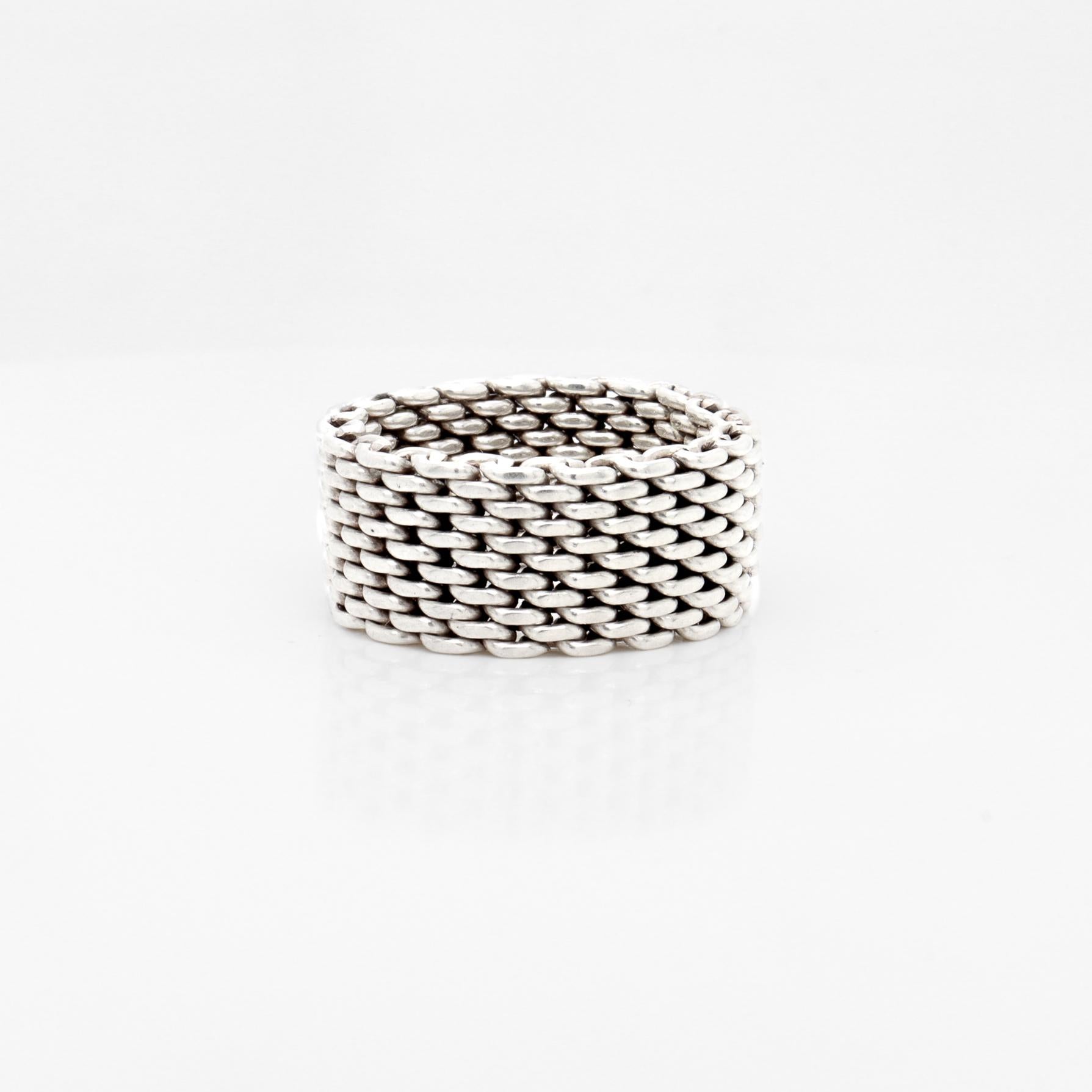 Women's Vintage Tiffany & Co. 'Somerset' Sterling Silver Mesh Ring