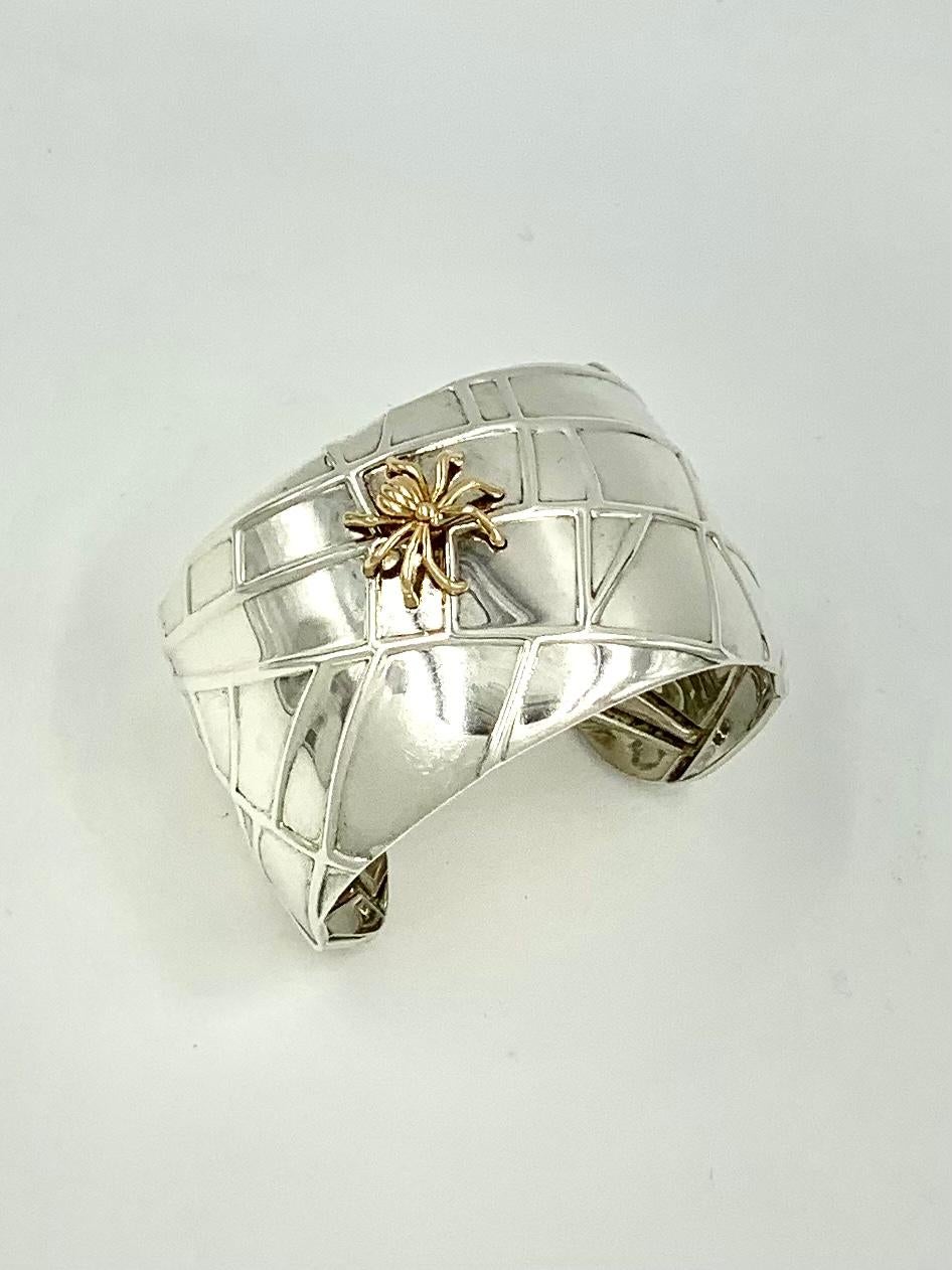 Vintage Tiffany & Co. Sterling Silver 18K Yellow Gold Spider Cuff Bracelet For Sale 5