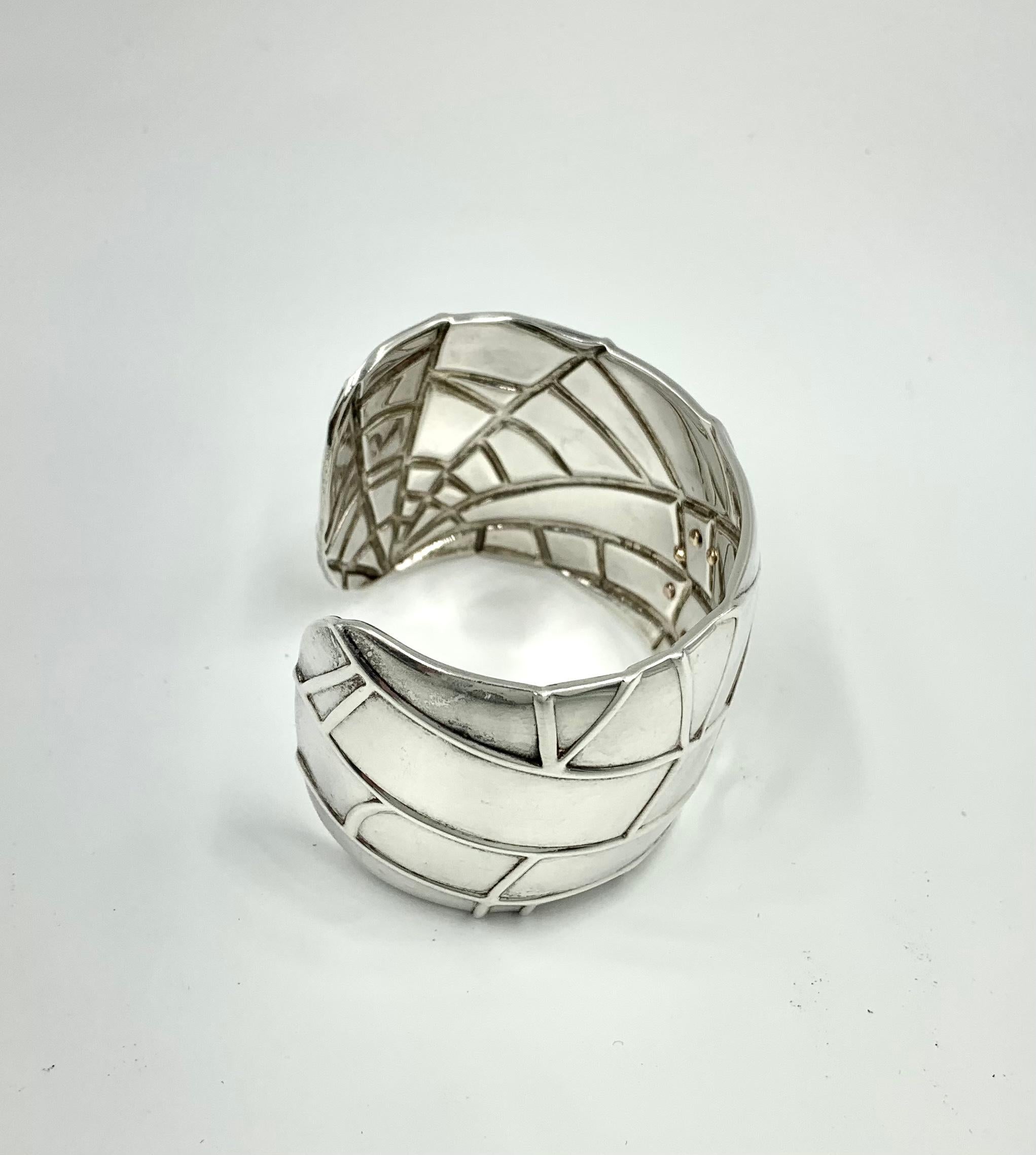 Modern Vintage Tiffany & Co. Sterling Silver 18K Yellow Gold Spider Cuff Bracelet For Sale