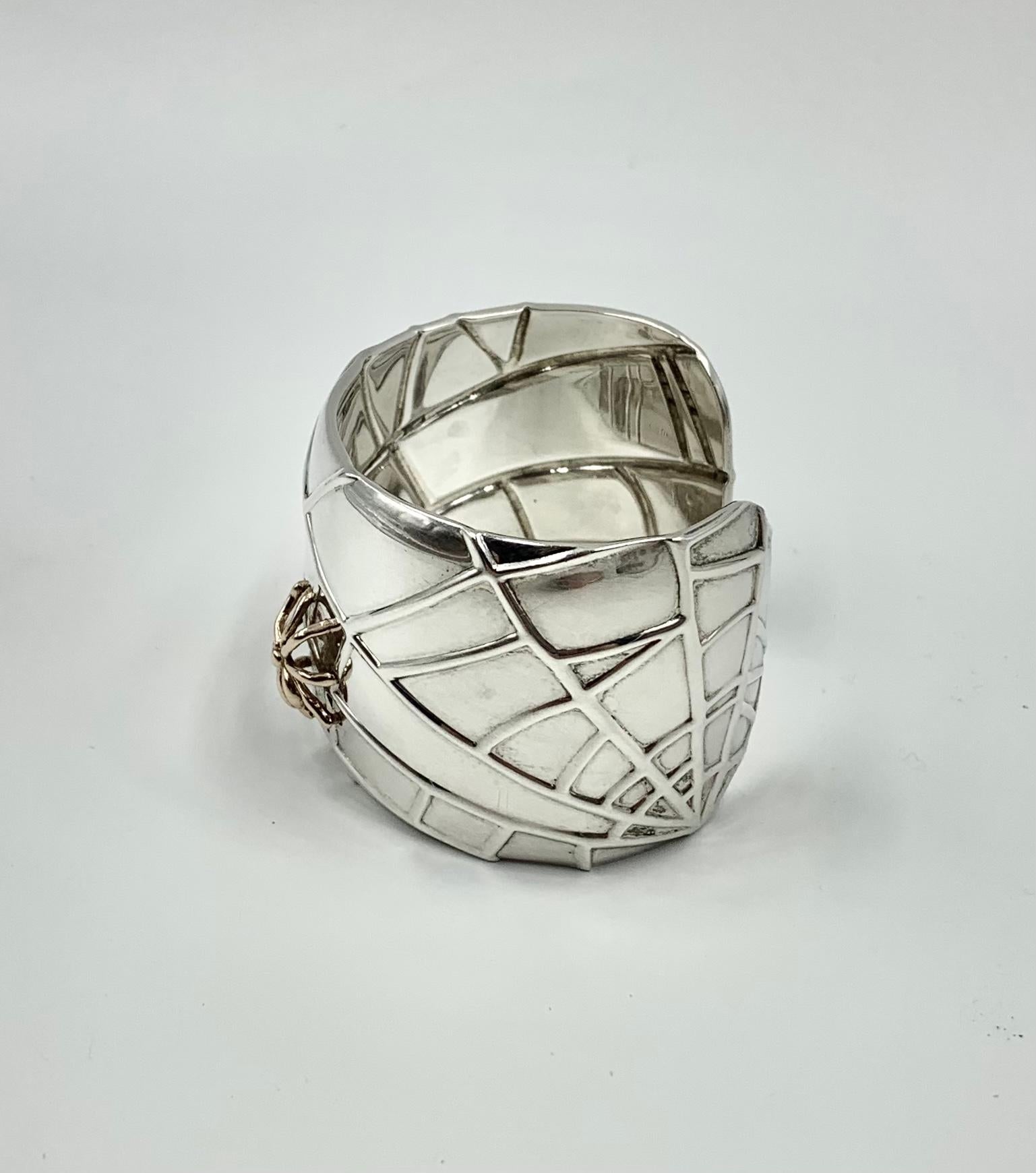 Large Tiffany & Co. Sterling Silver 18K Yellow Gold Spider Cuff Bracelet For Sale 4