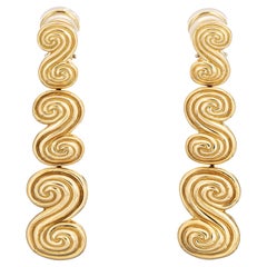 Vintage Tiffany & Co Spiro Earrings C1993 Swirl Long Drops 18k Yellow Gold