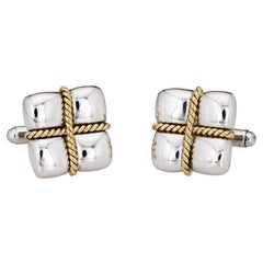 Vintage Tiffany & Co Square Cufflinks Sterling Silver 18k Yellow Gold Rope