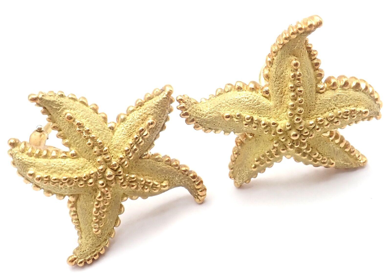 Women's or Men's Vintage Tiffany & Co Starfish 18k Yellow Gold Large Earrings For Sale