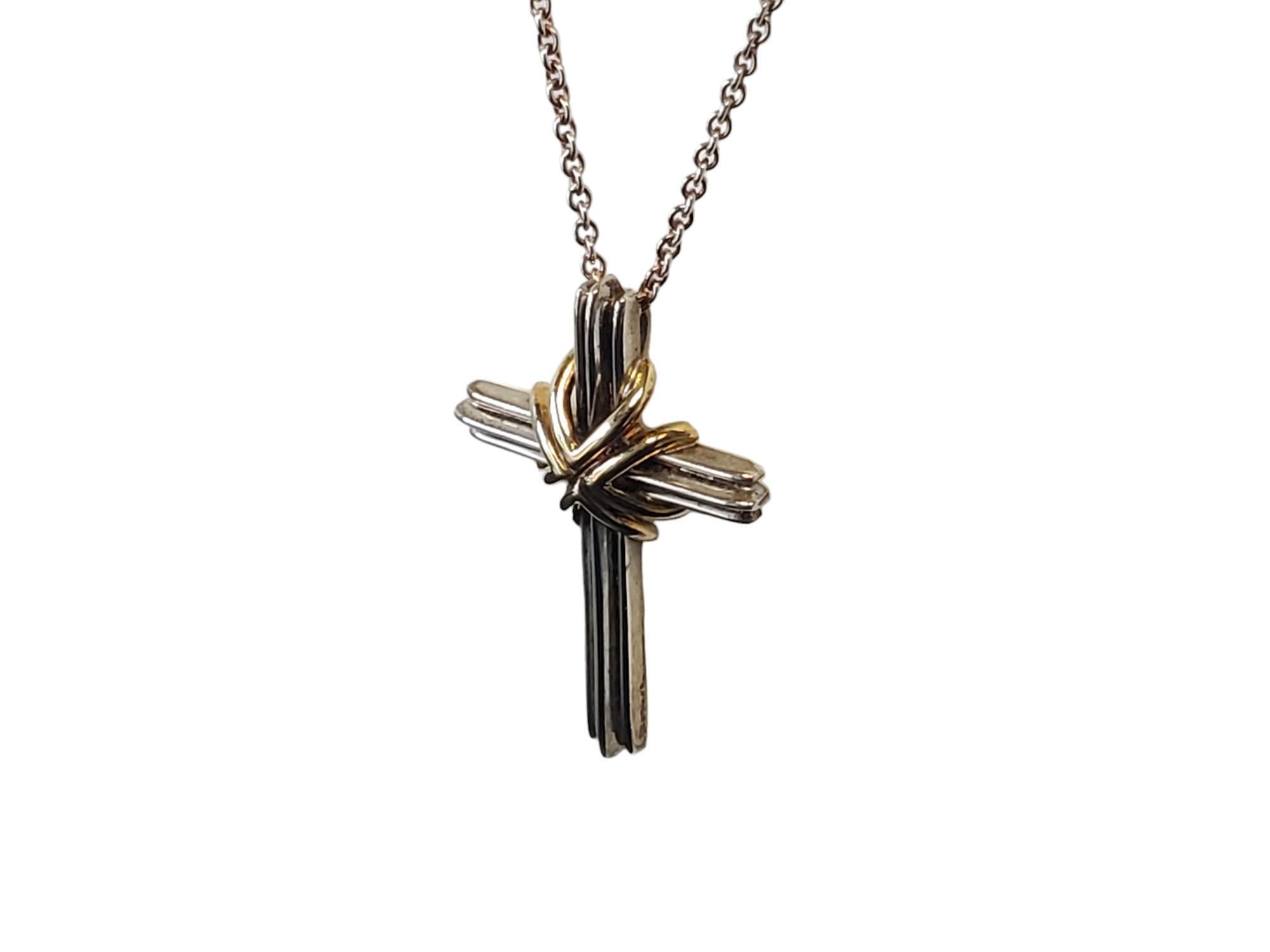 Vintage Tiffany & Co. Sterling 18k Cross and Necklace 24