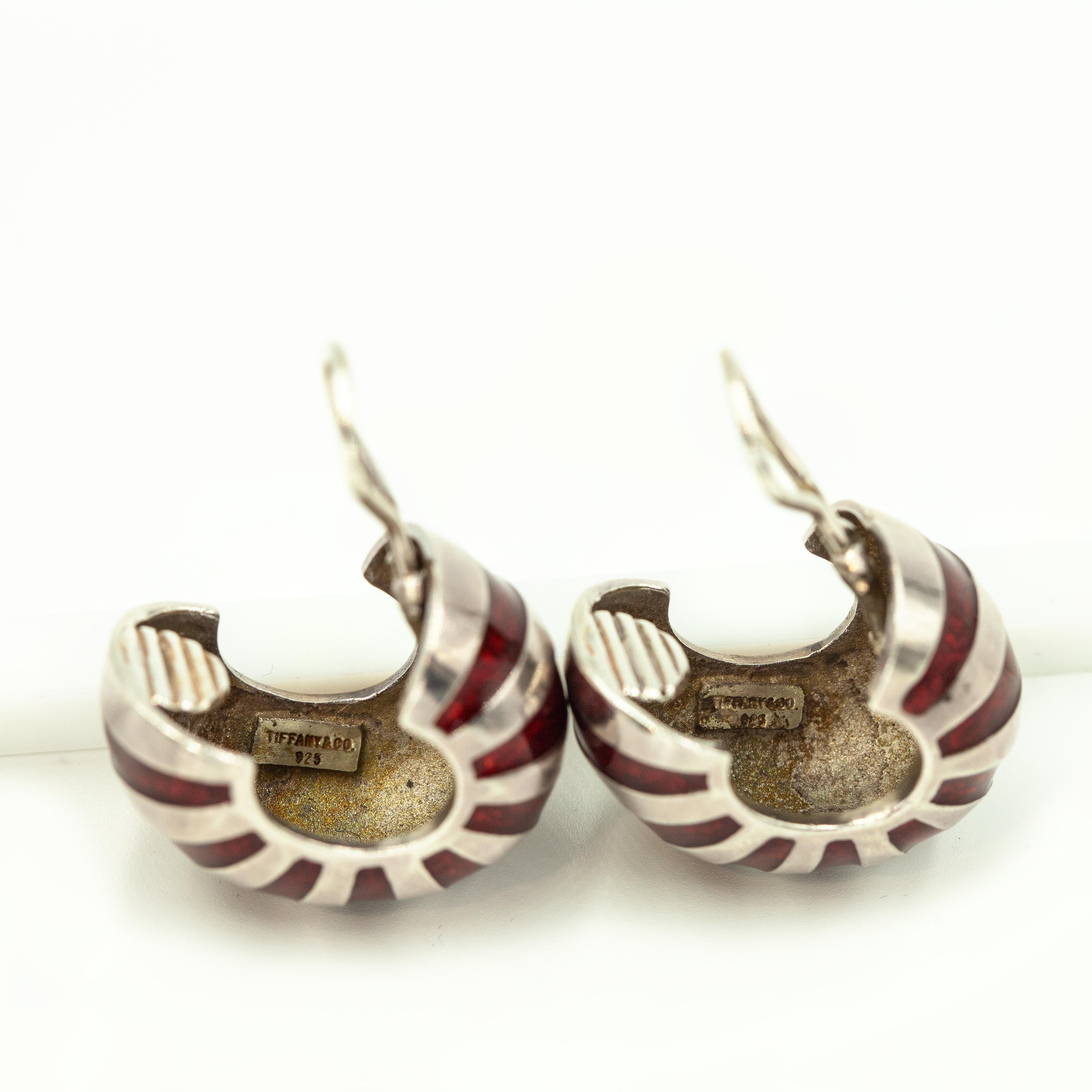 Pendientes vintage en forma de gamba de esmalte rojo carmesí Tiffany & Co. de plata esterlina en venta 1