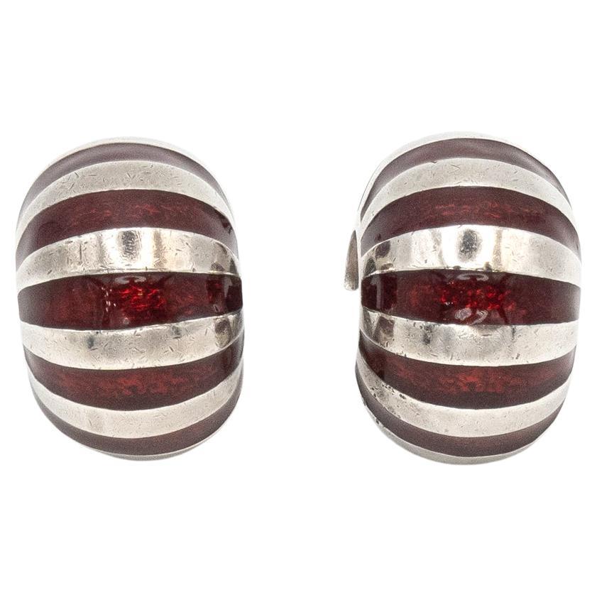 Vintage Tiffany & Co Sterling Crimson Red Enamel Shrimp Shape Earrings