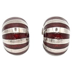 Pendientes vintage en forma de gamba de esmalte rojo carmesí Tiffany & Co. de plata esterlina