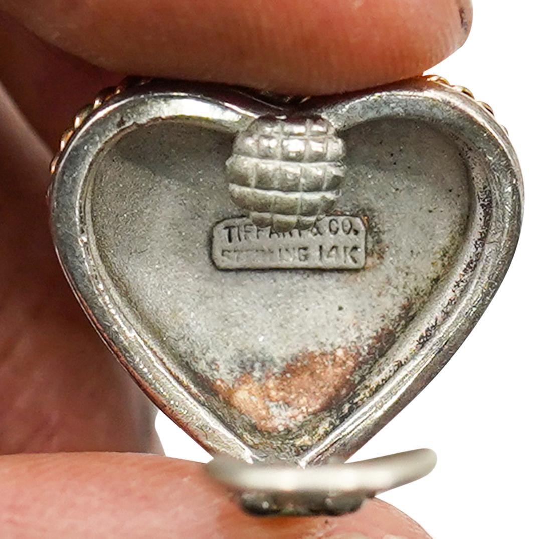 Vintage Tiffany Co Sterling Silver 14 Karat Yellow Gold Heart Shaped Earrings en venta 7